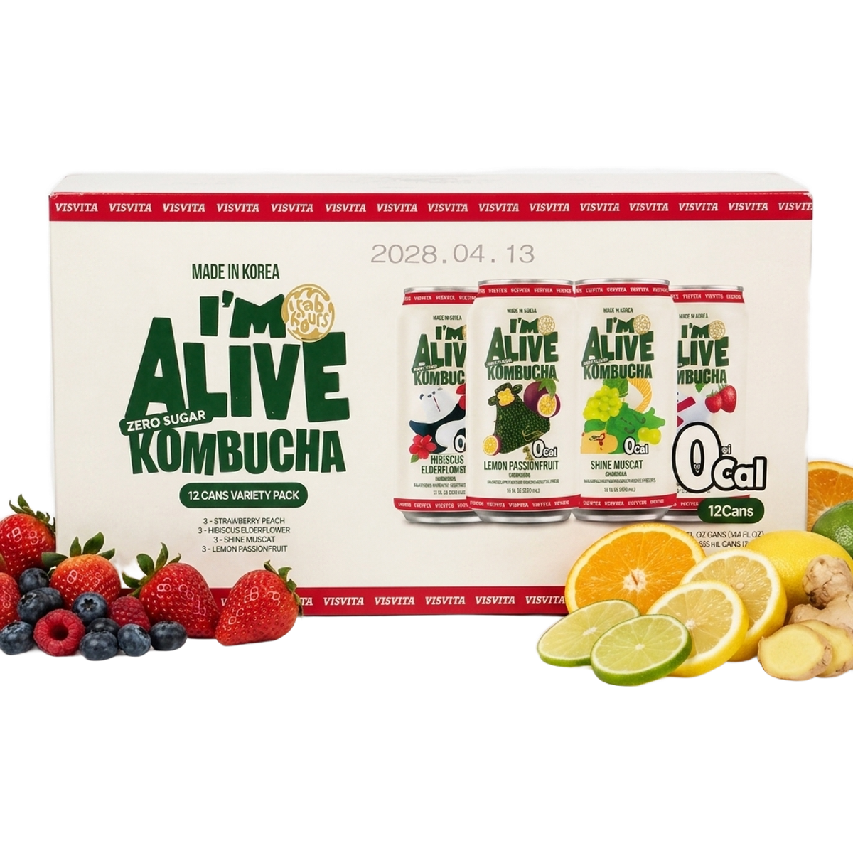 VISVITA Kombucha Variety Pack with fresh fruit