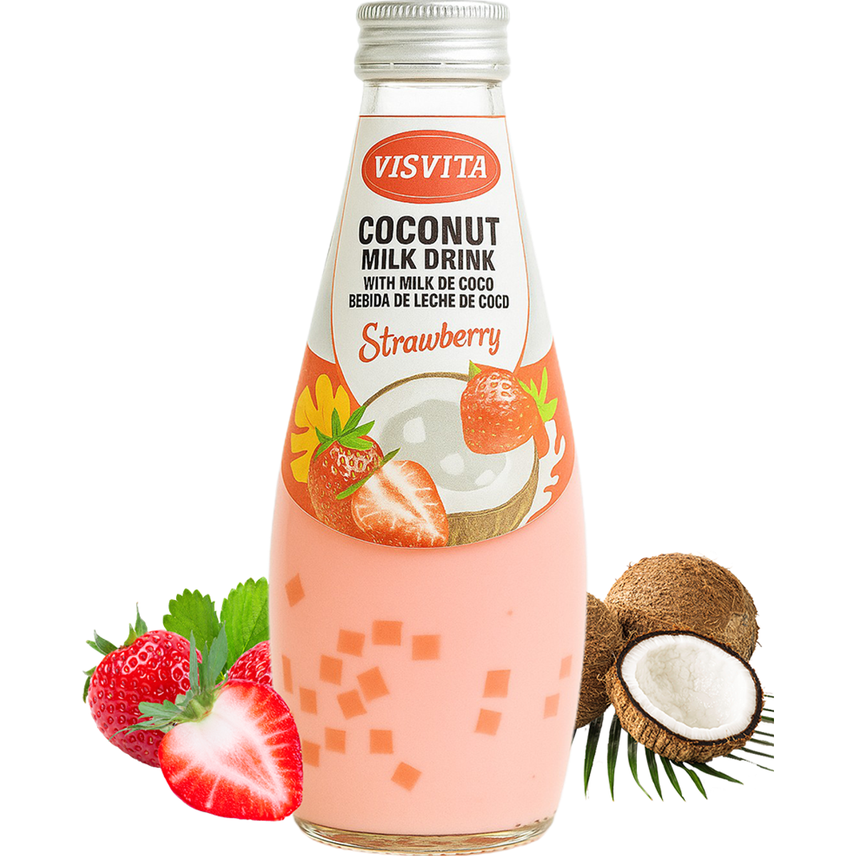 VISVITA Coconut Milk Strawberry with fresh strawberries and coconut