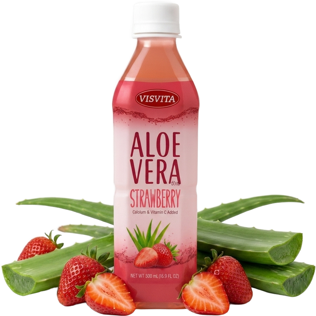 VISVITA Aloe Vera Strawberry with fresh strawberries and aloe